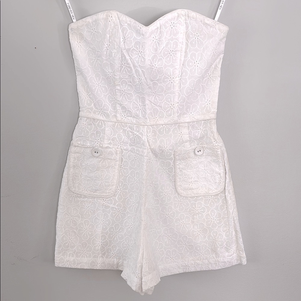 NWT Forever New White Floral Lace Broderie Strapless Romper Playsuit